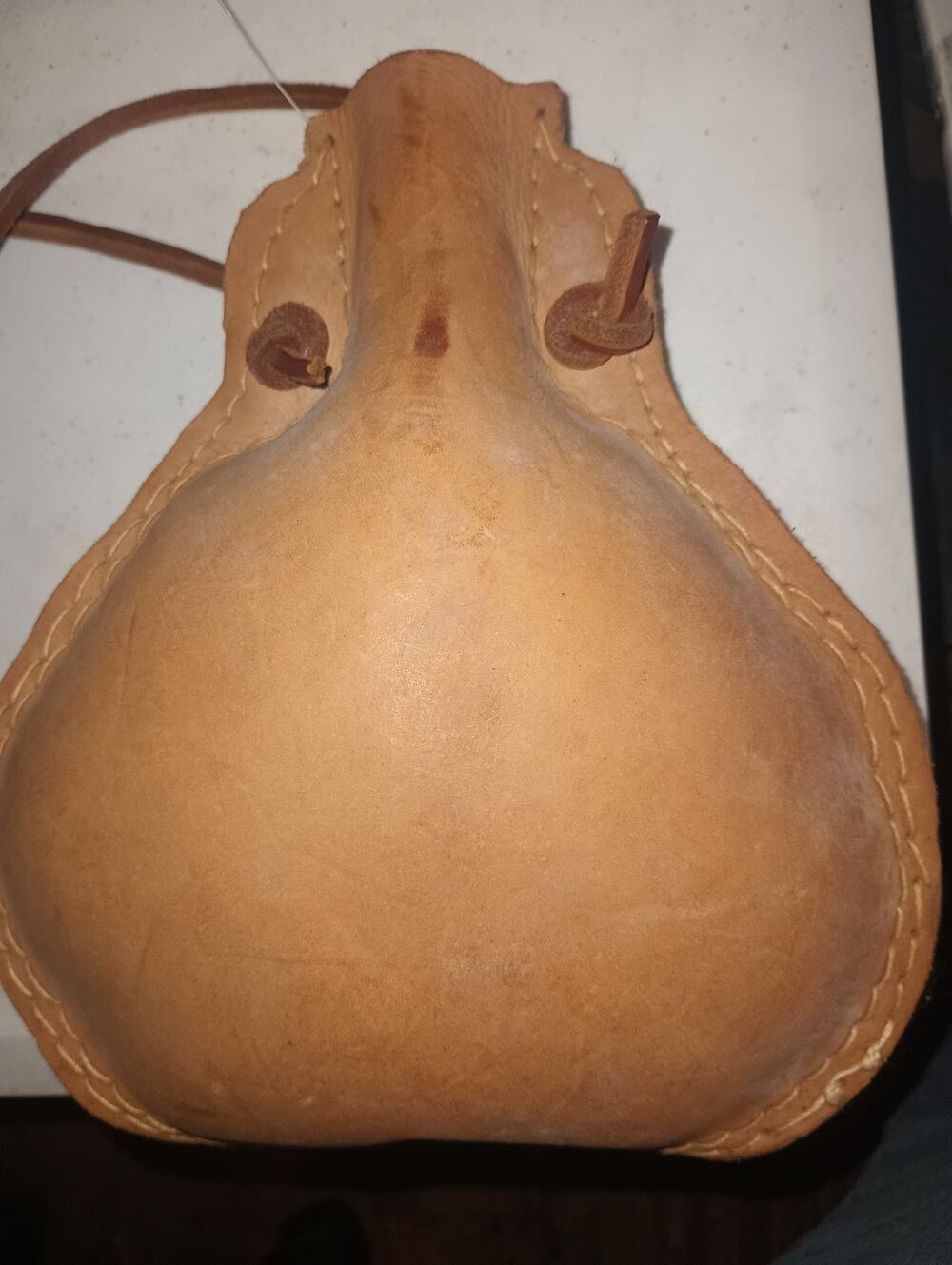 Handmade Leather Water Pouch with cork. possibly vintage or antique.